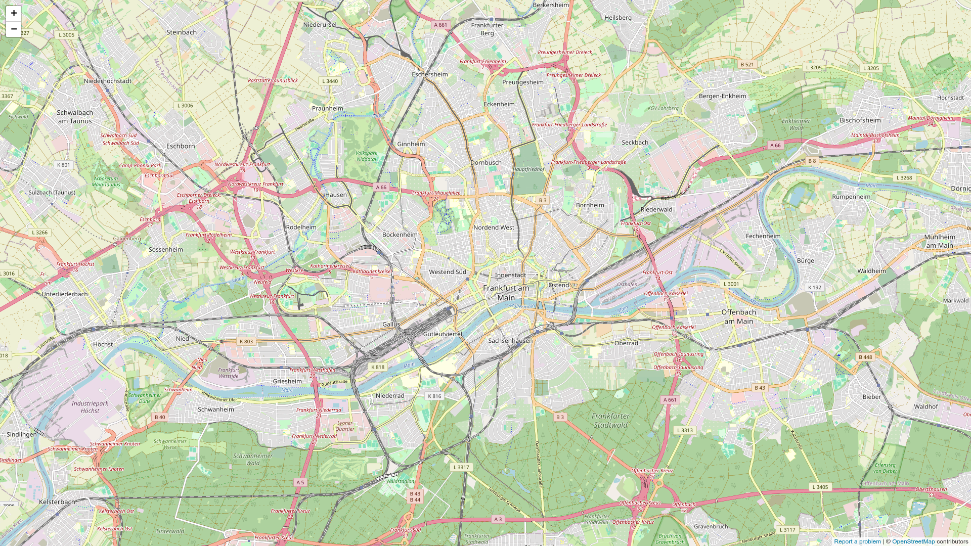 Karte des Wärmefokus-Einsatzgebiets für Wärmepumpen in Frankfurt am Main