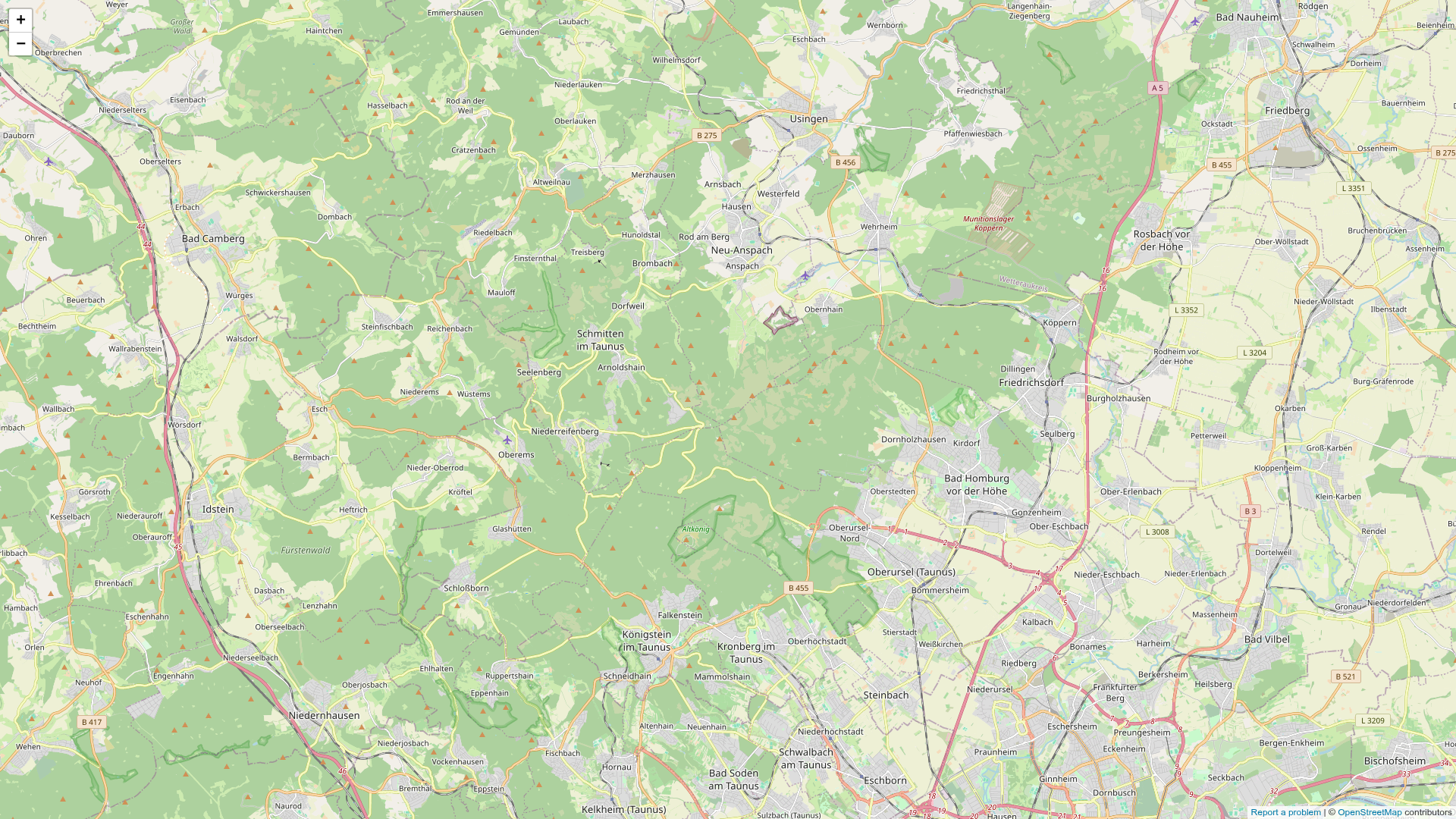 Karte des Wärmefokus-Einsatzgebiets für Wärmepumpen in Taunus